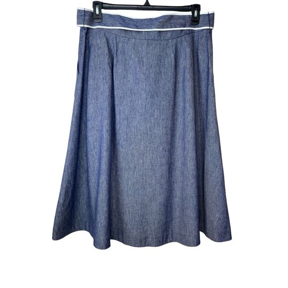 TALBOTS Chambray Blue Linen Blend Midi Skirt Size 14 - Picture 11 of 16